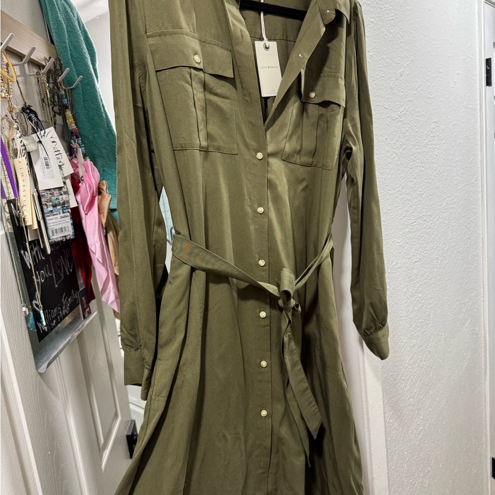 Lucky Brand Olive Button-Up Shirt Dress